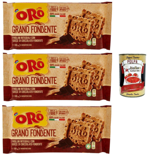 Italian Gourmet E.R. Snack Kuchen & Backwaren Oro Saiwa Grano Fondente, Vollkreidekekse mit dunklen Schokoladenchips, Ballaststoffe mit Vollkornmehl, 100% italienischer Weizen, 3x 300 g (6 Einzelpotten von 50 g) + Italian Gourmet polpa 400g 8032804040014