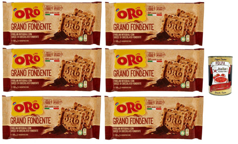Italian Gourmet E.R. Snack Kuchen & Backwaren Oro Saiwa Grano Fondente, Vollkreidekekse mit dunklen Schokoladenchips, Ballaststoffe mit Vollkornmehl, 100% italienischer Weizen, 6x 300 g (6 Einzelpotten von 50 g) + Italian Gourmet polpa 400g 8032804040014