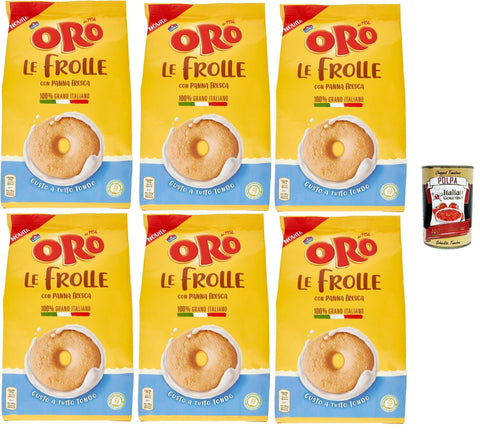 Italian Gourmet E.R. Snack Kuchen & Backwaren Oro Saiwa, Le Frolle con Panna Fresca- Italienische Mürbeteigkekse mit Sahnegeschmack,biscuits 100 % italienische Milch, 6x 350g + Italian Gourmet polpa 400g 8032804040014