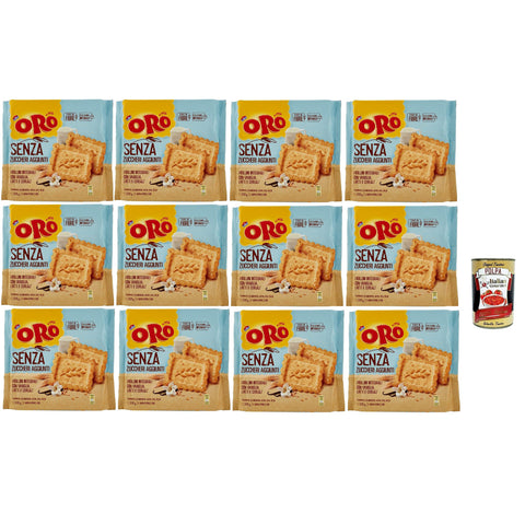 ORO SAIWA senza Zuccheri Aggiunti, Kekse ohne Zuckerzusatz, Vollkebekekuiten mit Vanille, Milch und Getreide, Faserquelle mit Vollkornmehl,, biscuits cookies 12x 300g inkl. Italian Gourmet polpa 400g Original italienisch
