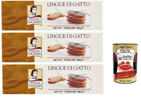 Italian Gourmet E.R. Snack Kuchen & Backwaren Pasticceria Matilde Vicenzi Lingue di gatto riegel Butterplätzchen cookies kekse italien snack 3x 100g + Itlaian Gourmet polpa 400g