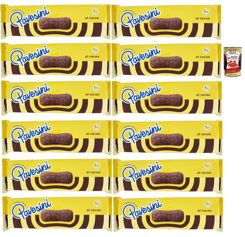 Italian Gourmet E.R. Snack Kuchen & Backwaren Pavesi Pavesini al Cacao, Biscotto Leggero per Colazione o Merenda, Leichter Keks mit Kakao zum Frühstück oder Snack, biscuits cookies, 12x 200 g + Italian Gourmet polpa 400g 8032804040014