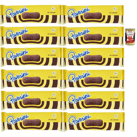 Pavesi Pavesini al Cacao, Biscotto Leggero per Colazione o Merenda, Leichter Keks mit Kakao zum Frühstück oder Snack, biscuits cookies 12x 200 g inkl. Italian Gourmet polpa 400g Original italienisch