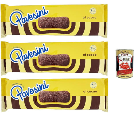 Italian Gourmet E.R. Snack Kuchen & Backwaren Pavesi Pavesini al Cacao, Biscotto Leggero per Colazione o Merenda, Leichter Keks mit Kakao zum Frühstück oder Snack, biscuits cookies, 3x 200 g + Italian Gourmet polpa 400g 8032804040014