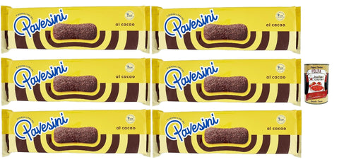 Italian Gourmet E.R. Snack Kuchen & Backwaren Pavesi Pavesini al Cacao, Biscotto Leggero per Colazione o Merenda, Leichter Keks mit Kakao zum Frühstück oder Snack, biscuits cookies, 6x 200 g + Italian Gourmet polpa 400g 8032804040014