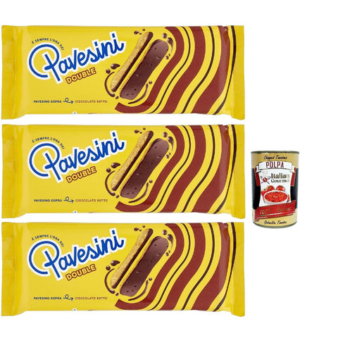 Pavesi Pavesini Double, Snack Croccante con Cioccolato Fondente, Knuspriger Snack mit dunkler Schokolade, leichter Snack 3x 60g inkl. Italian Gourmet polpa 400g Original italienisch