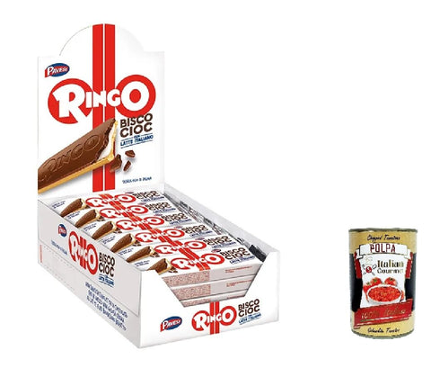Italian Gourmet E.R. Snack Kuchen & Backwaren Pavesi Ringo Bisco Cioc Latte, Keks mit Milchfüllung und Schokoladenüberzug für einen süßen und leckeren Snack für zwischendurch, 24 Stück à 27g + Italian Gourmet polpa 400g 8032804040014