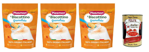 Italian Gourmet E.R. Snack Kuchen & Backwaren Plasmon Biscottino Granulato, dal 6° mese, 100% grano italiano 3x 350 g + Italian Gourmet polpa 400g 8032804040014