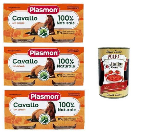 Italian Gourmet E.R. Snack Kuchen & Backwaren Plasmon Carne Cavallo e cereale 3x (2x80g) Mit italienischem Fleisch, 100% natürlich, ohne Stärken und Räume hinzugefügt + Italian Gourmet polpa 400g 8032804040014