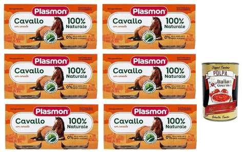 Italian Gourmet E.R. Snack Kuchen & Backwaren Plasmon Carne Cavallo e cereale 6x (2x80g) Mit italienischem Fleisch, 100% natürlich, ohne Stärken und Räume hinzugefügt + Italian Gourmet polpa 400g 8032804040014