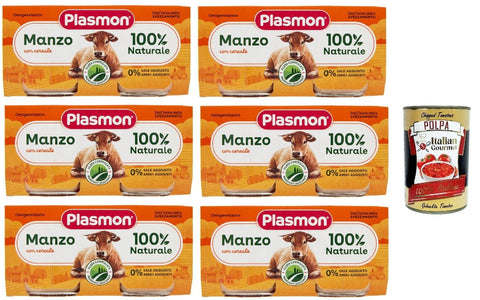 Italian Gourmet E.R. Snack Kuchen & Backwaren Plasmon Carne Manzo e cereale 6x (2x80g) Mit italienischem Fleisch, 100% natürlich, ohne Stärken und Räume hinzugefügt + Italian Gourmet polpa 400g 8032804040014