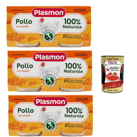 Plasmon Carne, Pollo e Cereale, 3x ( ), Mit italienischem Fleisch, 100% natürlich, ohne Stärken und Räume hinzugefügt 2 x 80g inkl. Italian Gourmet polpa 400g Original italienisch