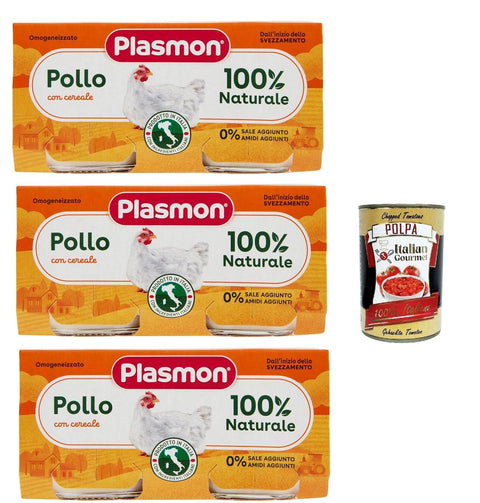 Italian Gourmet E.R. Snack Kuchen & Backwaren Plasmon Carne, Pollo e Cereale, 3x (2 x 80g), Mit italienischem Fleisch, 100% natürlich, ohne Stärken und Räume hinzugefügt + Italian Gourmet polpa 400g 8032804040014