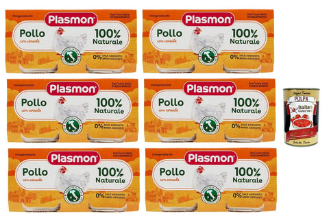 Italian Gourmet E.R. Snack Kuchen & Backwaren Plasmon Carne, Pollo e Cereale, 6x (2 x 80g), Mit italienischem Fleisch, 100% natürlich, ohne Stärken und Räume hinzugefügt + Italian Gourmet polpa 400g 8032804040014