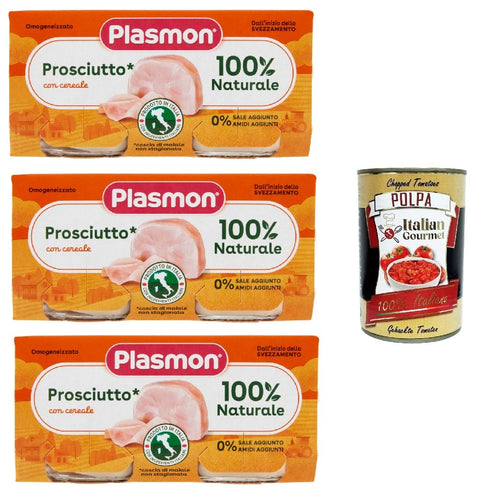 Italian Gourmet E.R. Snack Kuchen & Backwaren Plasmon Carne Prosciutto e cereale 3x (2x80g) Mit italienischem Fleisch, 100% natürlich, ohne Stärken und Räume hinzugefügt + Italian Gourmet polpa 400g 8032804040014