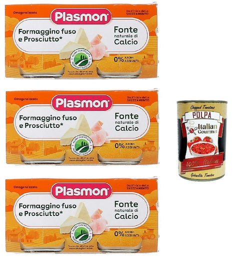Italian Gourmet E.R. Snack Kuchen & Backwaren Plasmon Formaggino fuso e prosciutto 3x (2x80g) Mit italienischem Milch, 100% natürlich, ohne Räume hinzugefügt + Italian Gourmet polpa 400g 8032804040014