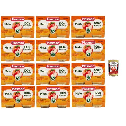 Plasmon Frutta Mela 12x (2x104g) Nur mit italienischen Äpfeln, 100% natürlich, mit Zugabe von Vitamin C Original italienisch inkl. Italian Gourmet Polpa 400g