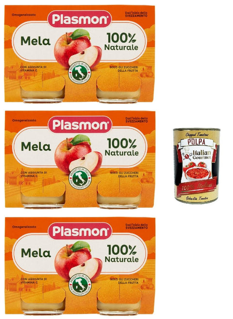 Italian Gourmet E.R. Snack Kuchen & Backwaren Plasmon Frutta Mela 3x (2x104g) Nur mit italienischen Äpfeln, 100% natürlich, mit Zugabe von Vitamin C + Italian Gourmet polpa 400g