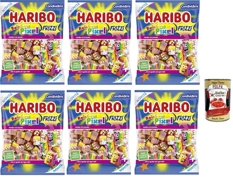 Italian Gourmet E.R. Snack Kuchen & Backwaren Rainbow Pixel Caramelle Gommose Frizzanti, Gusto Frutta, Funkelnde Gummibonkänen, Obstgeschmack 6x 160g + Italian Gourmet polpa 400g 8032804040014
