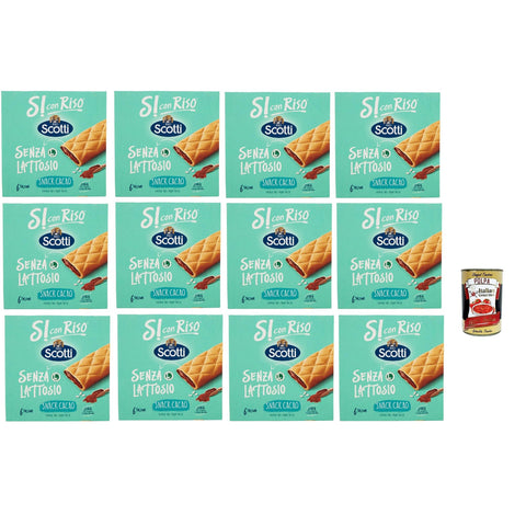 Riso Scotti Si con Riso, Barretta Snack con Farina di Riso e Ripieno al Cacao, Snackriegel mit Reismehl und laktosefreier Kakaofüllung, Palmöl ohne, 12x 150g Original italienisch inkl. Italian Gourmet Polpa 400g