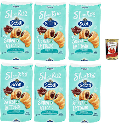 Italian Gourmet E.R. Snack Kuchen & Backwaren Riso Scotti, Si con Riso - Cornetti Senza Lattosio nocciola, Laktosefreie Croissants mit Haselnusscreme – Kuchen Laktosefreie süßer Snacks, ohne Palmöl, 6x 240g + Italian Gourmet polpa 400g 8032804040014