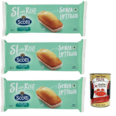Italian Gourmet E.R. Snack Kuchen & Backwaren Riso Scotti, Si con Riso - Plumcake con Riso, Plumcake mit Reis, Kuchen Laktose -freie Süße Snacks, Palmöl ohne, 3x 190g + Italian Gourmet polpa 400g 8032804040014