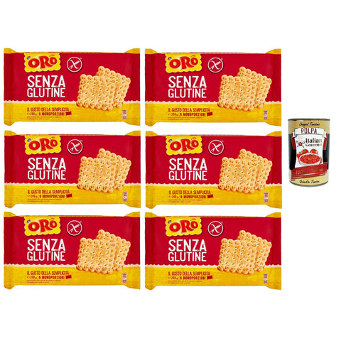 Saiwa Oro Biscotti, senza Glutine, Gluten -freie Kekse, gluten free biscuits, Ideal für ein glutenfreies Frühstück, 6x 200g Original italienisch inkl. Italian Gourmet Polpa 400g