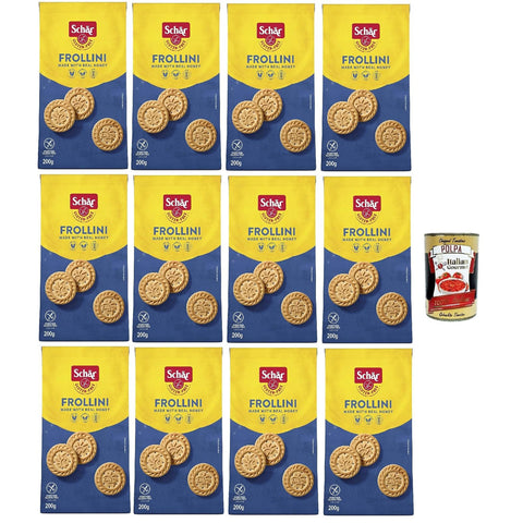 Schar Frollini Gluten-Free Shortbread Cookies, Glutenfreie Shortbread-Kekse - gentechnikfrei, laktosefrei, ohne Konservierungsstoffe, 12x 200g Original italienisch inkl. Italian Gourmet Polpa 400g