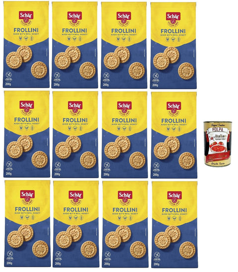 Schar Frollini Gluten-Free Shortbread Cookies, Glutenfreie Shortbread-Kekse - gentechnikfrei, laktosefrei, ohne Konservierungsstoffe, 12x 200g Original italienisch inkl. Italian Gourmet Polpa 400g