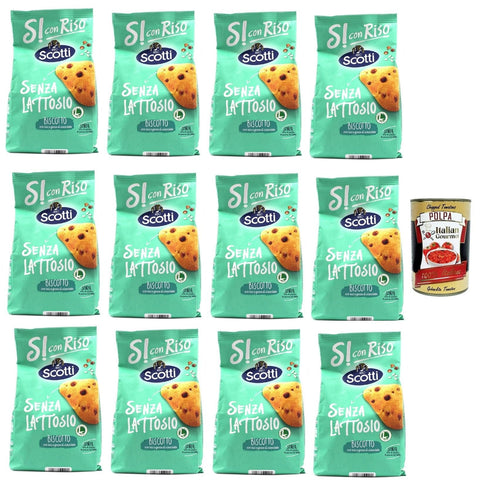 Italian Gourmet E.R. Snack Kuchen & Backwaren Si con Riso - Biscotto con riso e gocce di cioccolato - Kekse mit Reis und Schokoladenchips, Laktose -freie und palmenfreie Kekse, Lactose -free biscuits 12x 350 g + Italian Gourmet polpa 400g 8032804040014