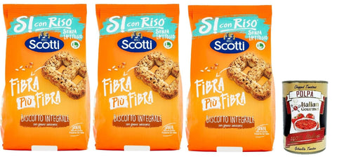 Italian Gourmet E.R. Snack Kuchen & Backwaren Si con Riso - Biscotto integrali- Kekse Vollkorn, Laktose -freie und palmenfreie Kekse, Lactose -free biscuits 3x 350 g + Italian Gourmet polpa 400g 8032804040014