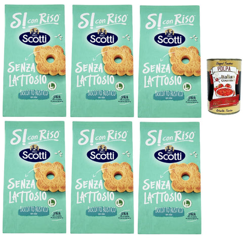 Si con Riso Biscotto Rustico con riso - Reiskeks, rustikal, Laktose -freie und palmenfreie Kekse, Lactose -free biscuits 6x 200 g Original italienisch inkl. Italian Gourmet Polpa 400g