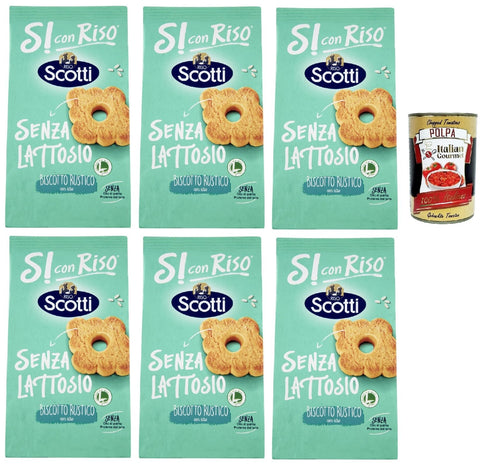 Italian Gourmet E.R. Snack Kuchen & Backwaren Si con Riso - Biscotto Rustico con riso - Reiskeks, rustikal, Laktose -freie und palmenfreie Kekse, Lactose -free biscuits 6x 200 g + Italian Gourmet polpa 400g 8032804040014