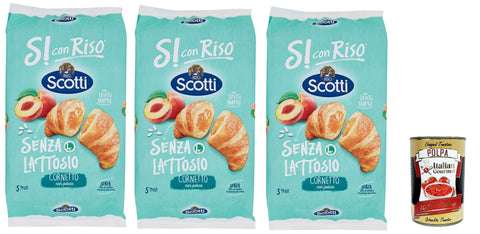 Italian Gourmet E.R. Snack Kuchen & Backwaren Si con Riso - Cornetti Senza Lattosio con Farcitura alla Pesca - Laktosefreie Croissants mit Pfirsichfüllung, ohne Laktose, Palmöl ohne, 3x 240g + Italian Gourmet polpa 400g 8032804040014