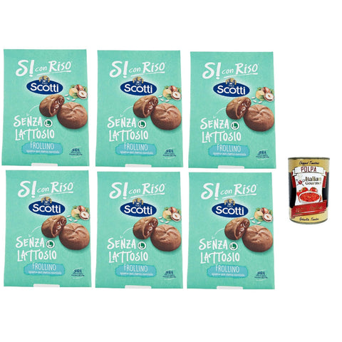 Si con Riso Frollino Ripieno alla Crema alla Nocciola - Kekse mit Haselnusscreme gefüllt, Laktose -freie und palmenfreie Kekse, Lactose -free biscuits 6x 200 g Original italienisch inkl. Italian Gourmet Polpa 400g