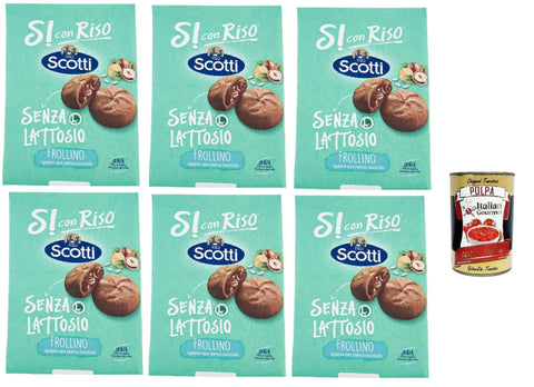 Italian Gourmet E.R. Snack Kuchen & Backwaren Si con Riso - Frollino Ripieno alla Crema alla Nocciola - Kekse mit Haselnusscreme gefüllt, Laktose -freie und palmenfreie Kekse, Lactose -free biscuits 6x 200 g + Italian Gourmet polpa 400g 8032804040014