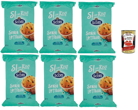 Italian Gourmet E.R. Snack Kuchen & Backwaren Si con Riso - Muffin con Riso e Gocce di Cioccolato, Muffins mit Reis und Schokoladenchips, Kuchen Laktose -freie Süße Snacks, Palmöl ohne, 6x 222g + Italian Gourmet polpa 400g 8032804040014