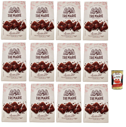 Italian Gourmet E.R. Snack Kuchen & Backwaren Tre Marie Ancora Uno Frolla al Cacao con Gocce di Cioccolato Kekse Kakao Kekse mit Tropfen aus Dunkler Schokolade Biscuits 12x 315g Packung + italian Gourmet polpa 400g 8032804040014
