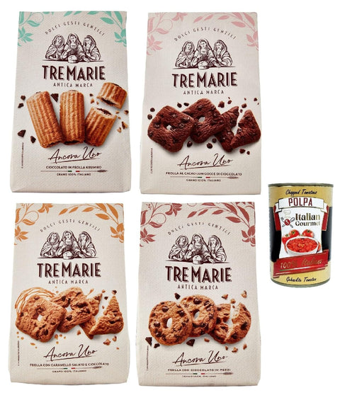 Italian Gourmet E.R. Snack Kuchen & Backwaren Tre Marie Ancora Uno Testpaket , Kekse mit Kakao 4x stuck, cookies biscuit altmodisches Gebäck 100% Italienische Kekse + Italian Gourmet polpa 400g 8032804040014