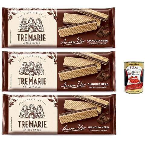 Tre Marie Ancora Uno Wafer Gianduia Nero mit Gianduja Creme Produkt erhalten von Piemont Haselnuss IGP 3x175g Original italienisch Gebäck