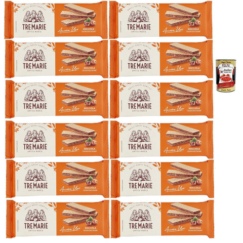 Tre Marie Ancora Uno Wafer Nocciola Waffeln mit Haselnusscreme Produkt erhalten von Piemont Haselnuss IGP 12x 175g Original italienisch inkl. Italian Gourmet Polpa 400g