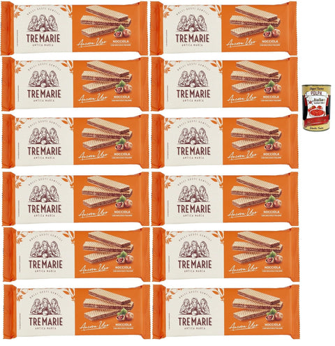 Italian Gourmet E.R. Snack Kuchen & Backwaren Tre Marie Ancora Uno Wafer Nocciola Waffeln mit Haselnusscreme Produkt erhalten von Piemont Haselnuss IGP 12x 175g + Italian Gourmet polpa 400g 8032804040014