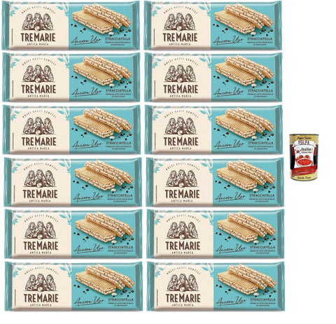 Italian Gourmet E.R. Snack Kuchen & Backwaren Tre Marie Ancora Uno Wafer Stracciatella Waffeln gefüllt mit Milchschokolade Creme und Schokoladenstücke 12x 140g + Italian Gourmet polpa 400g 8032804040014