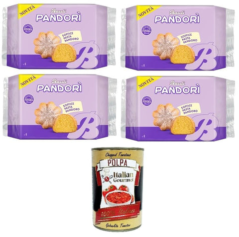 Italian Gourmet E.R. Snack Kuchen Bauli Pandori' Classico, weiche Pasta Pandoro, Spezialität des italienischen Gebäcks, traditionelle Pandoro-Art 4x 150gr + Italian Gourmet polpa 400g 8032804040014