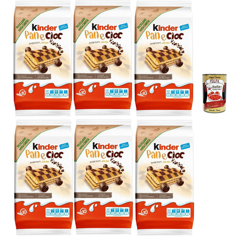 Kinder Pan e Cioc, 10 Snacks Schwammkuchen mit knusprigen Schokoladenflocken, ausgezeichnet zum Frühstück und Snack, 6x 290g Original italienisch inkl. Italian Gourmet Polpa 400g