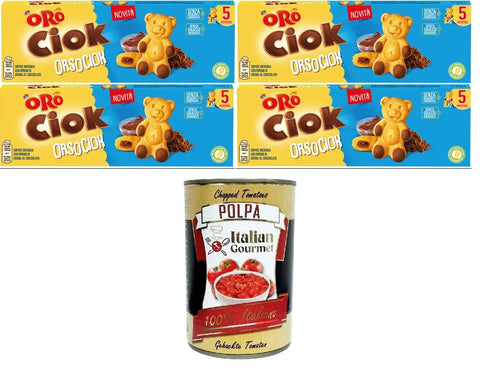 Italian Gourmet E.R. Snack Kuchen Oro Ciok Orso Ciok Weicher Snack mit Schokoladencremefüllung 4x150gr + Italian Gourmet polpa 400g 8032804040014