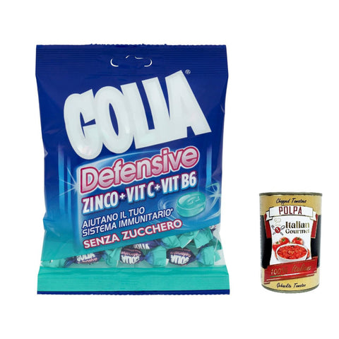 Golia Perfetti Golia Defensive Zinco ungesüßt, + Vit C + Vit B6 Süßigkeiten frisch Geschmack Bonbon Lollies 3x 75g inkl. Italian Gourmet polpa 400g Original italienisch