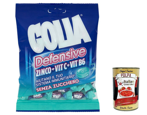 Italian Gourmet E.R. Snackbohnen 3x Perfetti Golia Defensive Zinco ungesüßt, + Vit C + Vit B6 Süßigkeiten frisch Geschmack Bonbon Lollies 75g + Italian Gourmet polpa 400g 8003440109113
