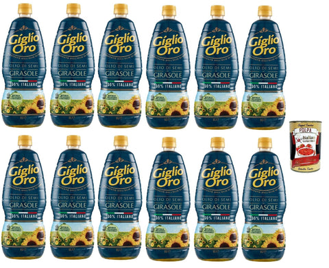 Carapelli Giglio Oro Olio di Semi di girasole, Sonnenblumenöl, Speiseöl Frittieröl 100% Öl 12x 1Lt inkl. Italian Gourmet polpa 400g Original italienisch