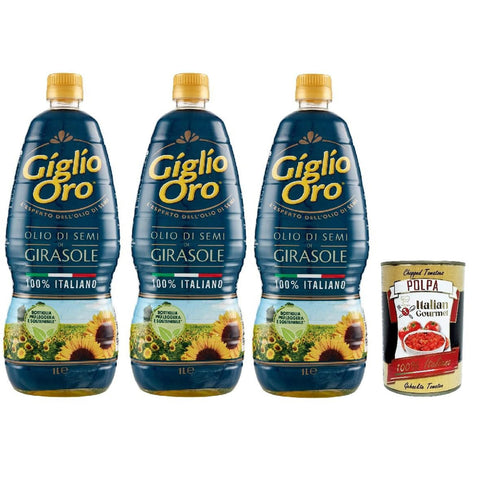 Carapelli Giglio Oro Olio di Semi di girasole, Sonnenblumenöl, Speiseöl Frittieröl 100% Italienisches Öl 3x 1Lt Original italienisch inkl. Italian Gourmet Polpa 400g